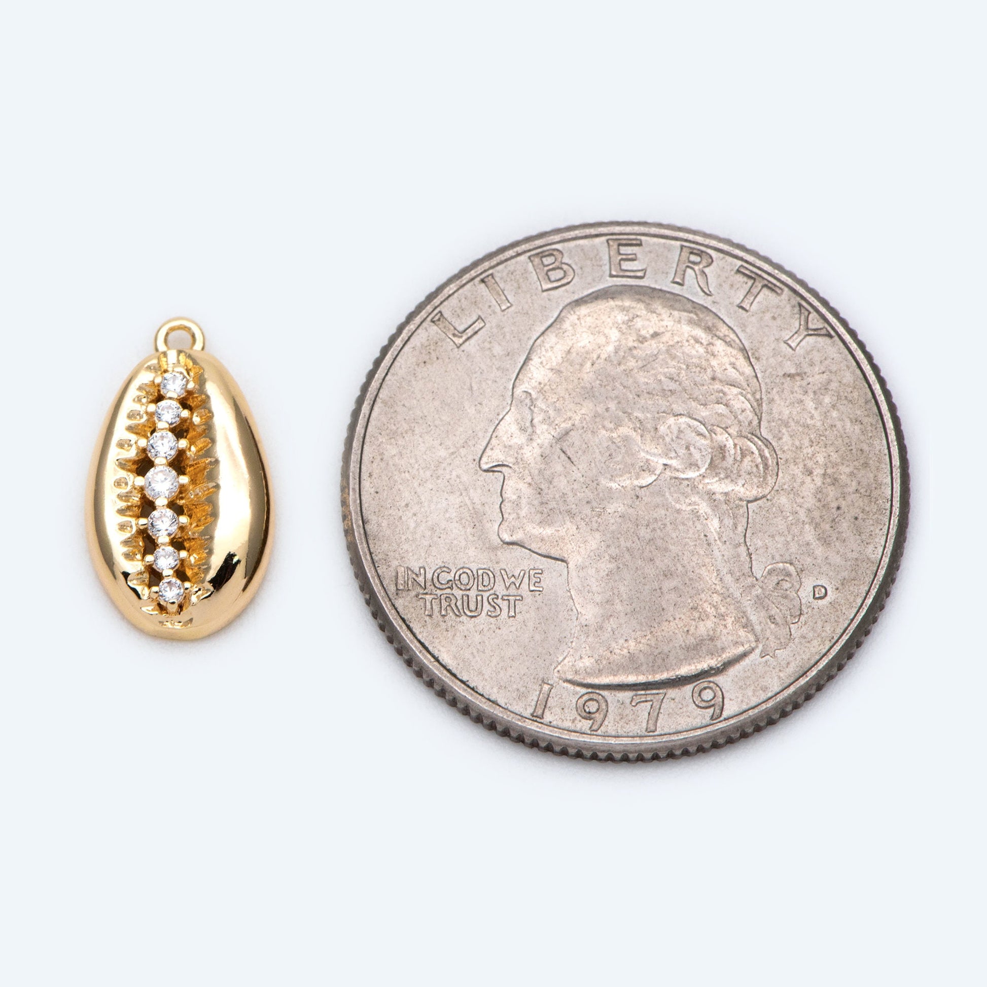 10pcs CZ Pave Gold Cowrie Shell Charm, Cowrie Shell Charm Pendant, Seashell Charm (GB-2680-J)