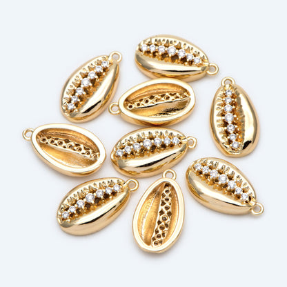 10pcs CZ Pave Gold Cowrie Shell Charm, Cowrie Shell Charm Pendant, Seashell Charm (GB-2680-J)
