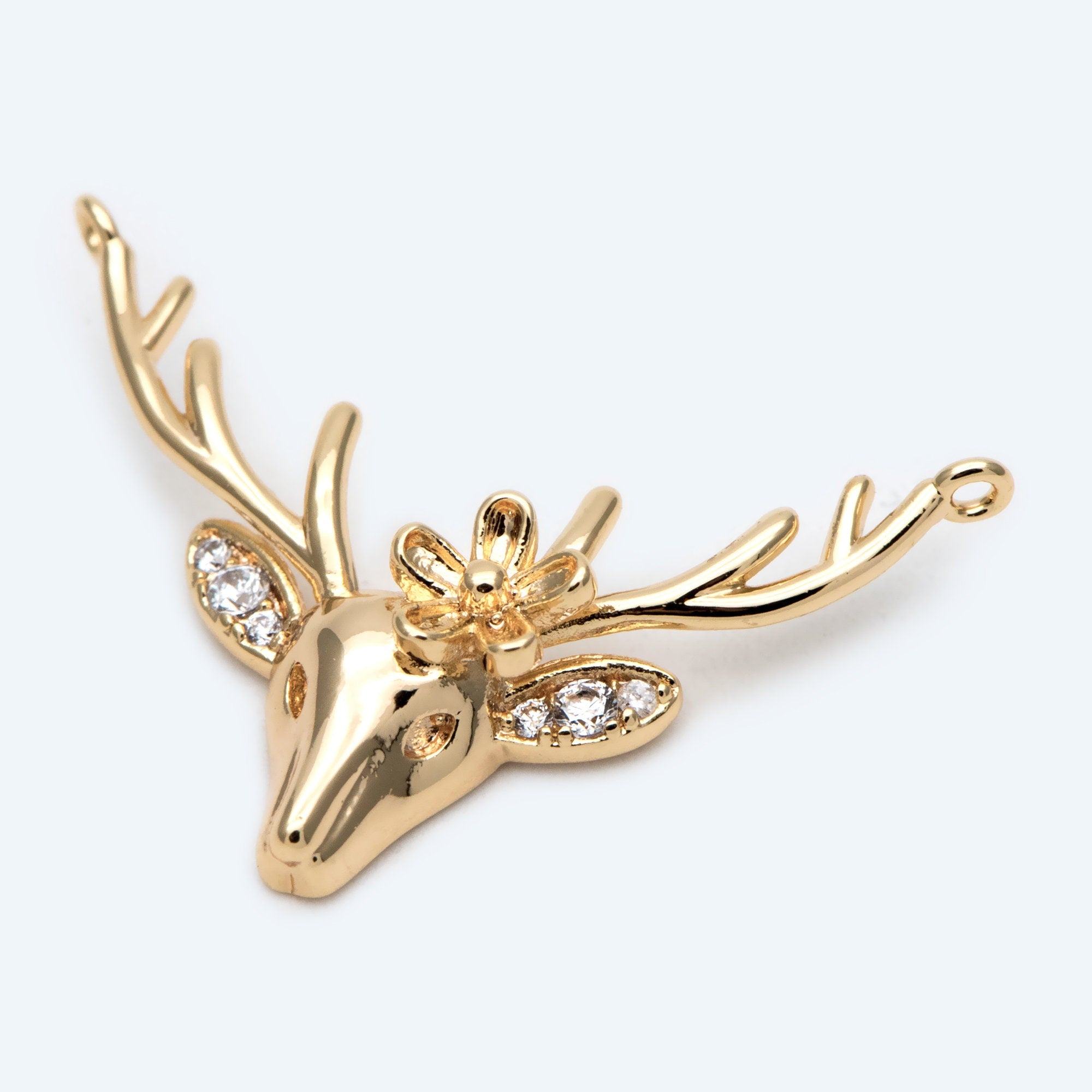 4pcs CZ Pave Gold Deer horn Connector 28x19mm, 18K Gold plated Brass, Deer Horn Antlers Connector Charms (GB-427-A)