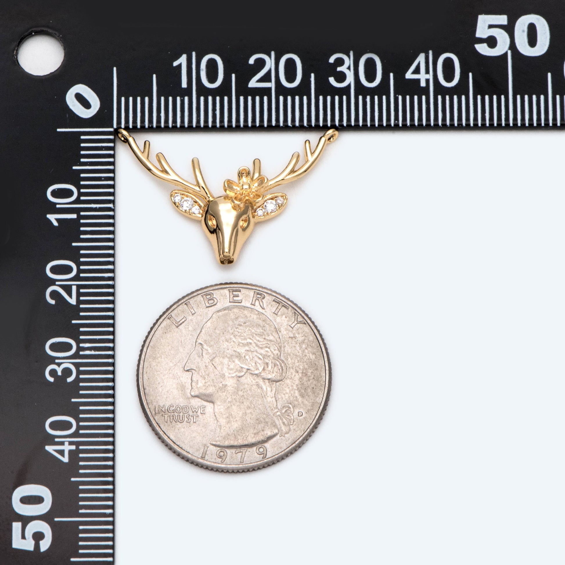 4pcs CZ Pave Gold Deer horn Connector 28x19mm, 18K Gold plated Brass, Deer Horn Antlers Connector Charms (GB-427-A)