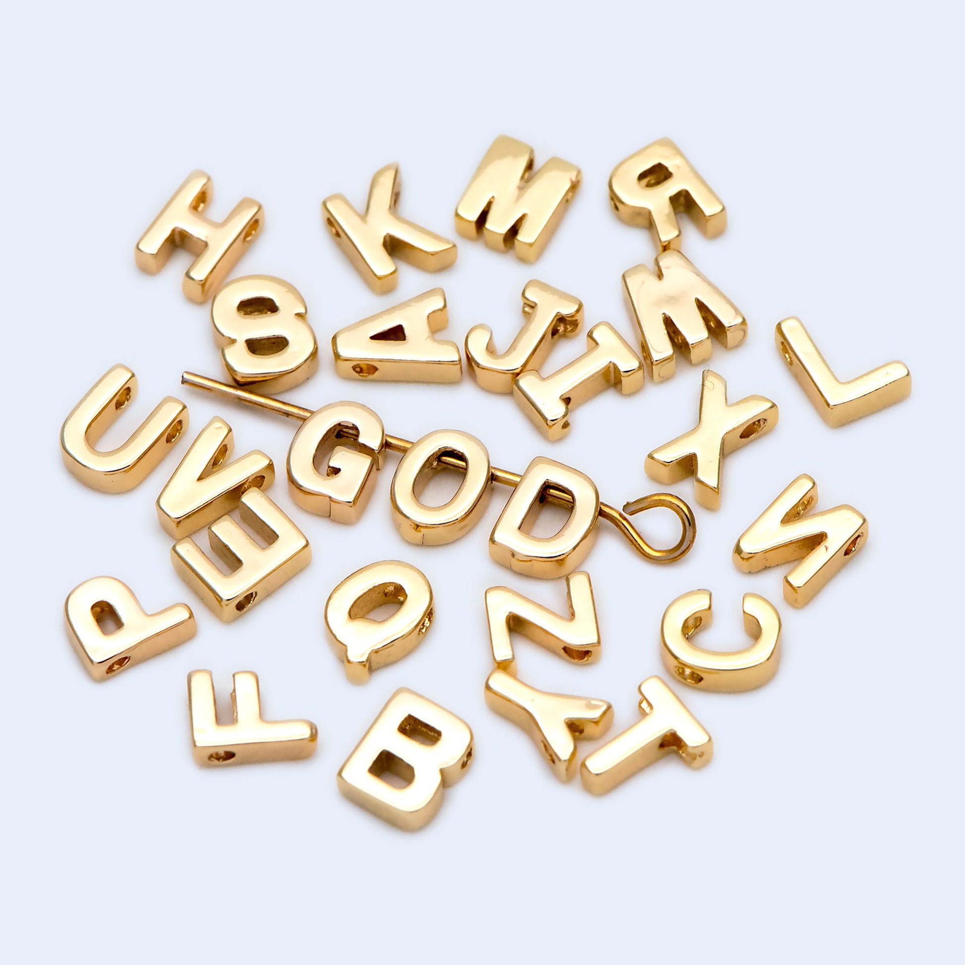 10pcs Gold/ Silver Alphabet Charms 6mm, English Letter Beads, 18K Gold/ Rhodium plated Brass, You Choose Letter (GB-1927)