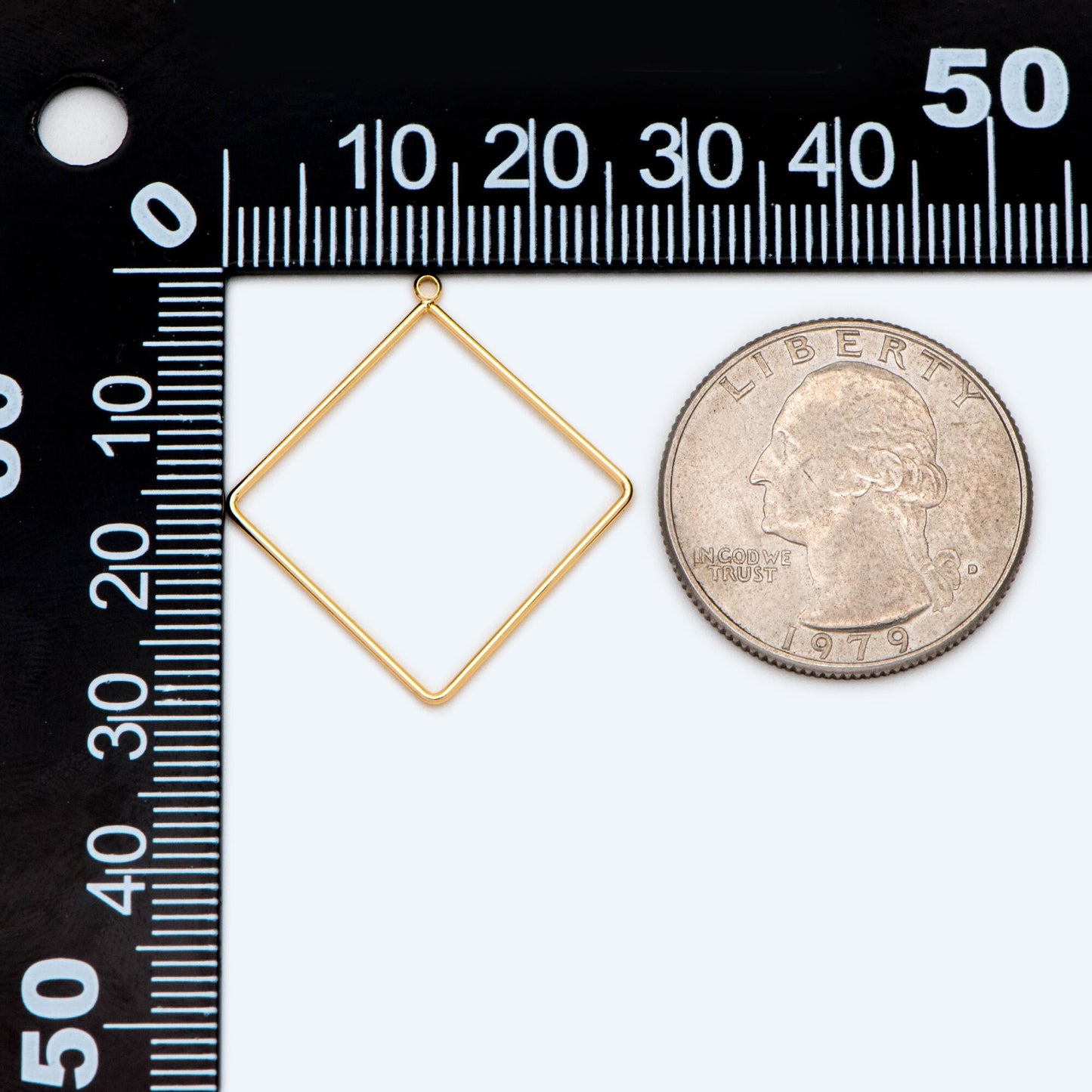 10pcs Gold plated Brass Square Pendants, Rhombus Link Charms, Wired Geometric Hoops (GB-368-C)