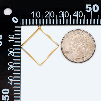 10pcs Gold plated Brass Square Pendants, Rhombus Link Charms, Wired Geometric Hoops (GB-368-C)