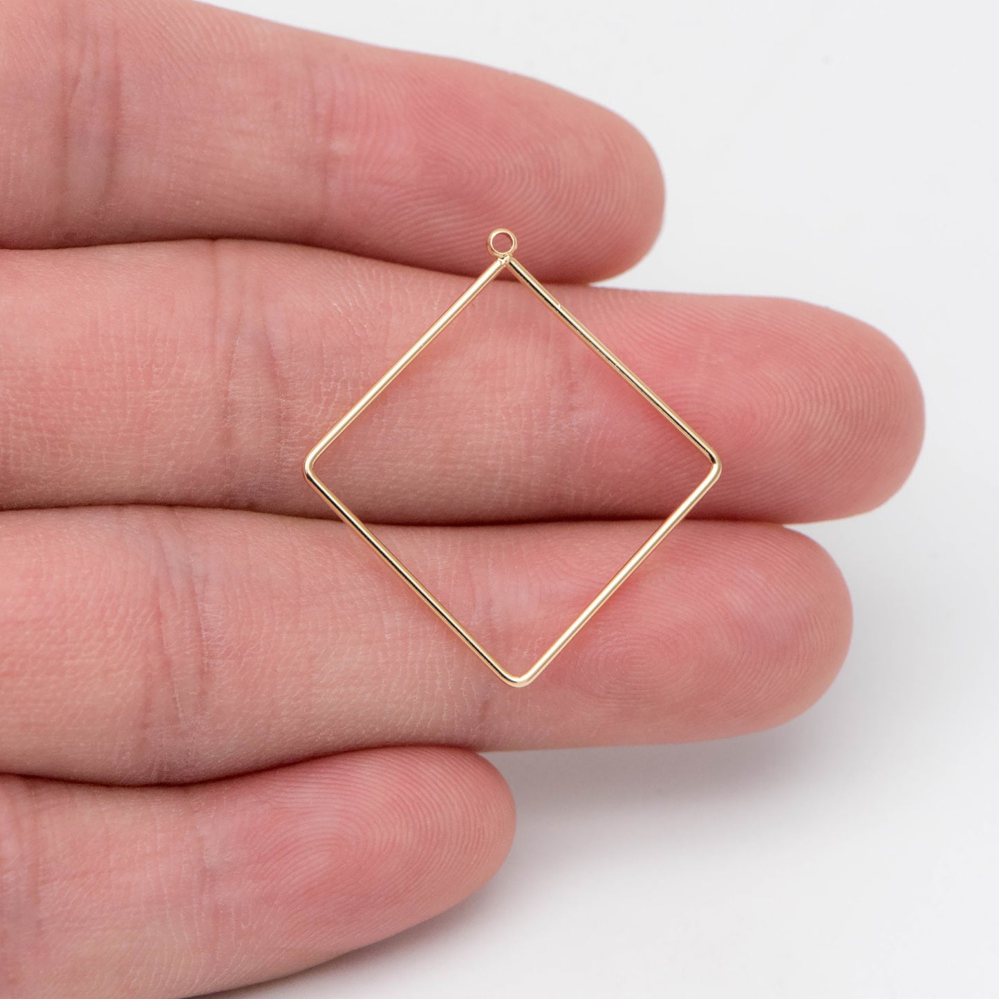 10pcs Gold plated Brass Square Pendants, Rhombus Link Charms, Wired Geometric Hoops (GB-368-C)