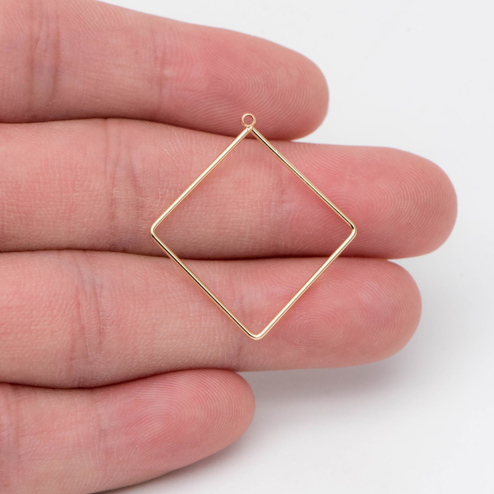 10pcs Gold plated Brass Square Pendants, Rhombus Link Charms, Wired Geometric Hoops (GB-368-C)
