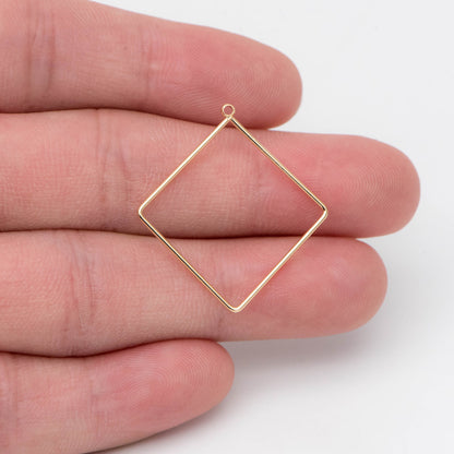 10pcs Gold plated Brass Square Pendants, Rhombus Link Charms, Wired Geometric Hoops (GB-368-C)