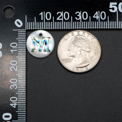 Abalone Shell Alphabet Charms, English Letter Beads, Round Disc Coin Pendant, Personalized Initial Charms, You Choose Letter (V1372)