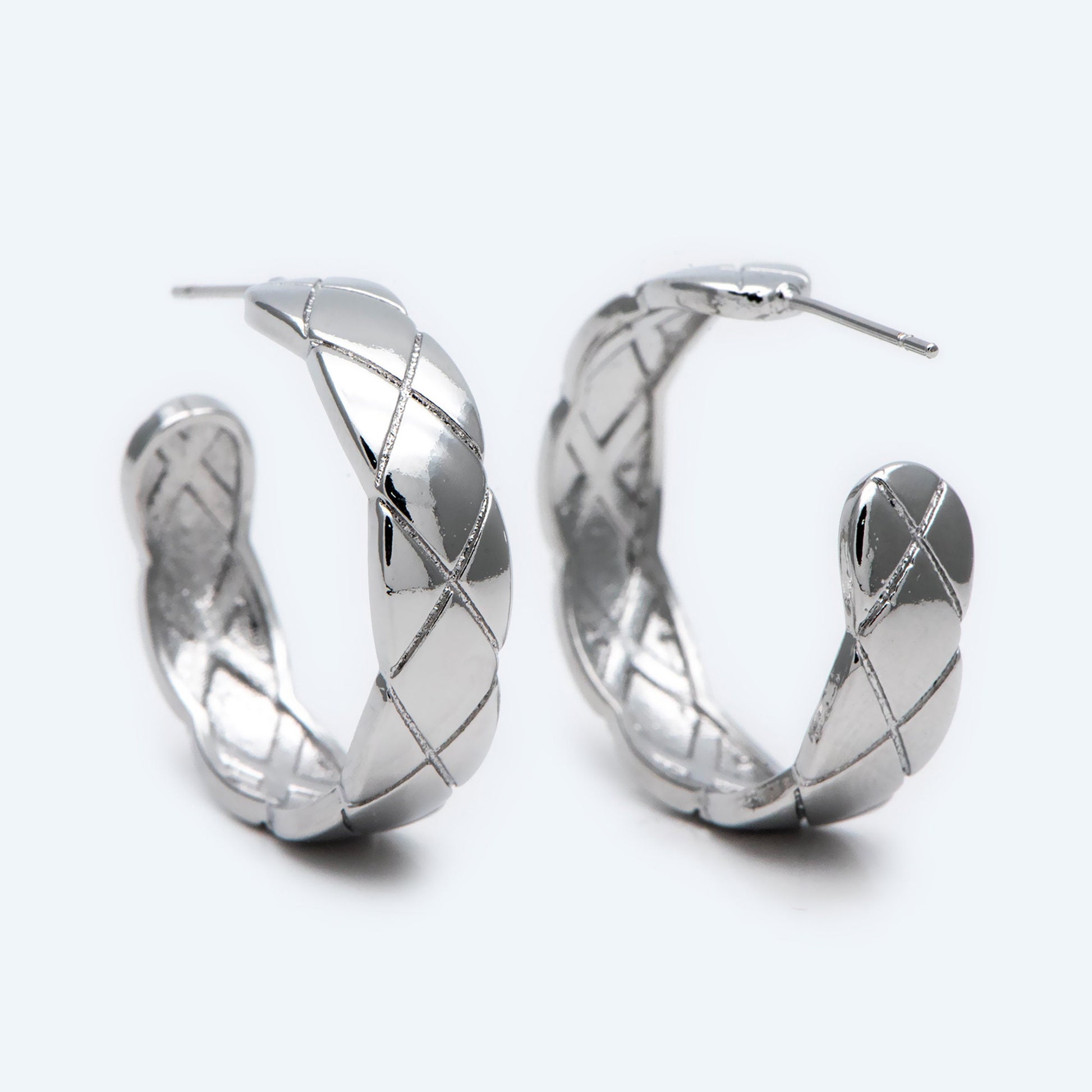 10pcs Silver tone Round Circle Ear Posts 28mm, Rhodium plated Brass, Geometric Hoop Stud Earrings (GB-1797-2)