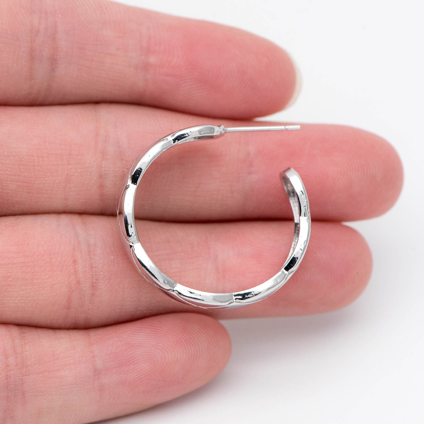 10pcs Silver tone Round Circle Ear Posts 28mm, Rhodium plated Brass, Geometric Hoop Stud Earrings (GB-1797-2)