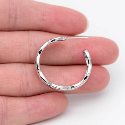 10pcs Silver tone Round Circle Ear Posts 28mm, Rhodium plated Brass, Geometric Hoop Stud Earrings (GB-1797-2)