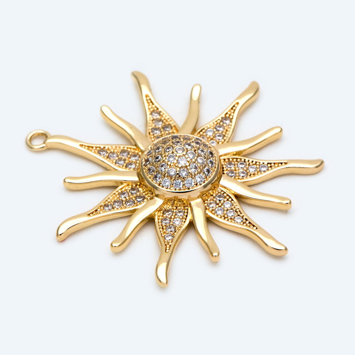 4pcs CZ Pave Gold Sun Charms: 18K Gold Plated Pendants (GB-2259-E)