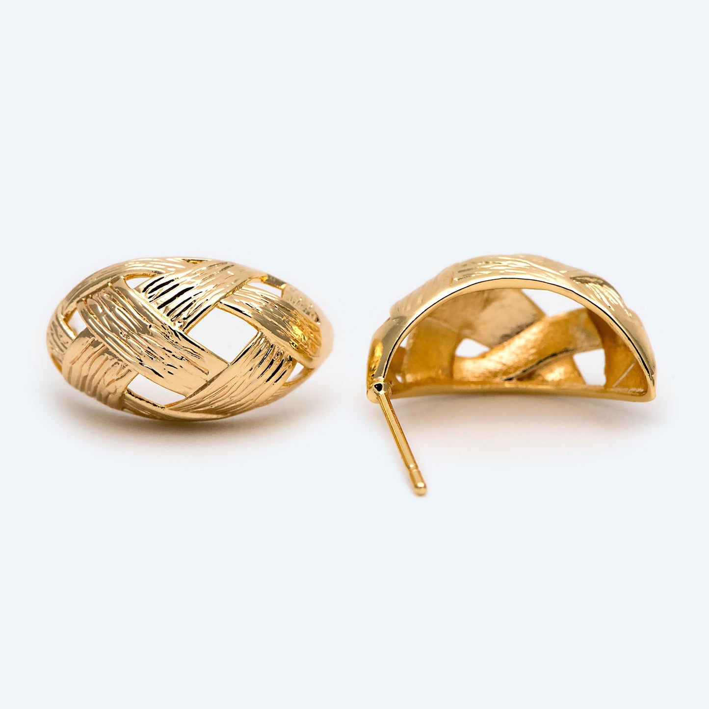 10pcs Gold Knit Ear Posts 20x11mm, 18K Gold plated Brass Ear Posts, Stud Earrings (GB-1826)