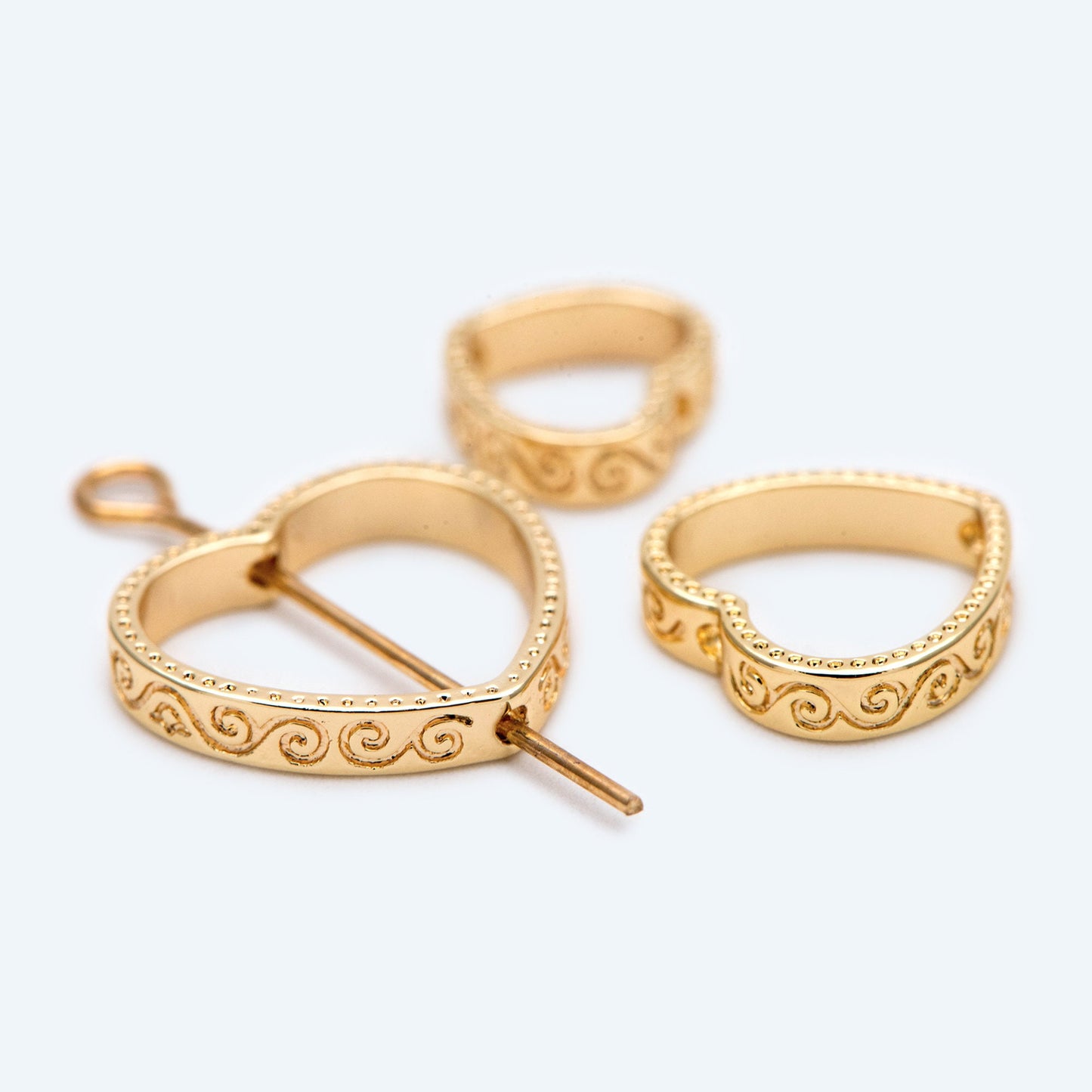 10pcs Gold Heart Link Connector with 2 Holes, 18K Gold plated Brass, Heart Hoop Ring Pendants, Outer Size 10/ 12/ 15mm (GB-1835)