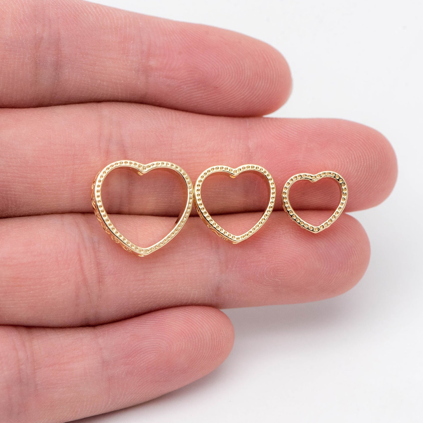 10pcs Gold Heart Link Connector with 2 Holes, 18K Gold plated Brass, Heart Hoop Ring Pendants, Outer Size 10/ 12/ 15mm (GB-1835)