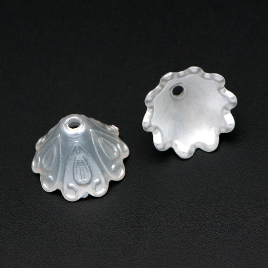 30pcs Plastic Acrylic Bead Caps 15mm, Pearly Pearl White Color (#SL033)