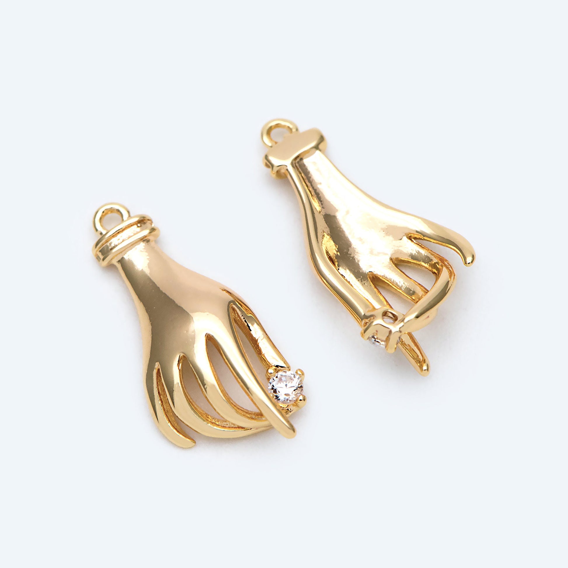 4pcs CZ Pave Gold Victorian Hand Charm, Earring Charm (GB-4156-E)