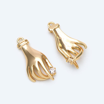 4pcs CZ Pave Gold Victorian Hand Charm, Earring Charm (GB-4156-E)