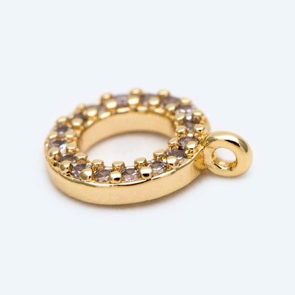 10pcs CZ Pave Gold Circle Charm 7x9mm, 18K Real Gold plated Brass, Mini Round Ring Pendants (GB-1855)