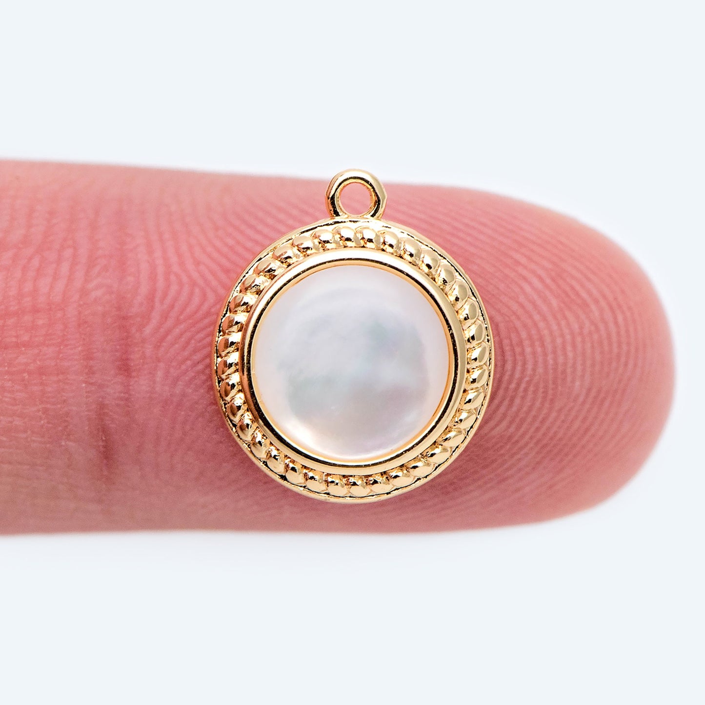 10pcs Shell Pave Gold Round Charms 14x11mm, 18K Gold plated Brass, Disk Pendants (GB-1856)