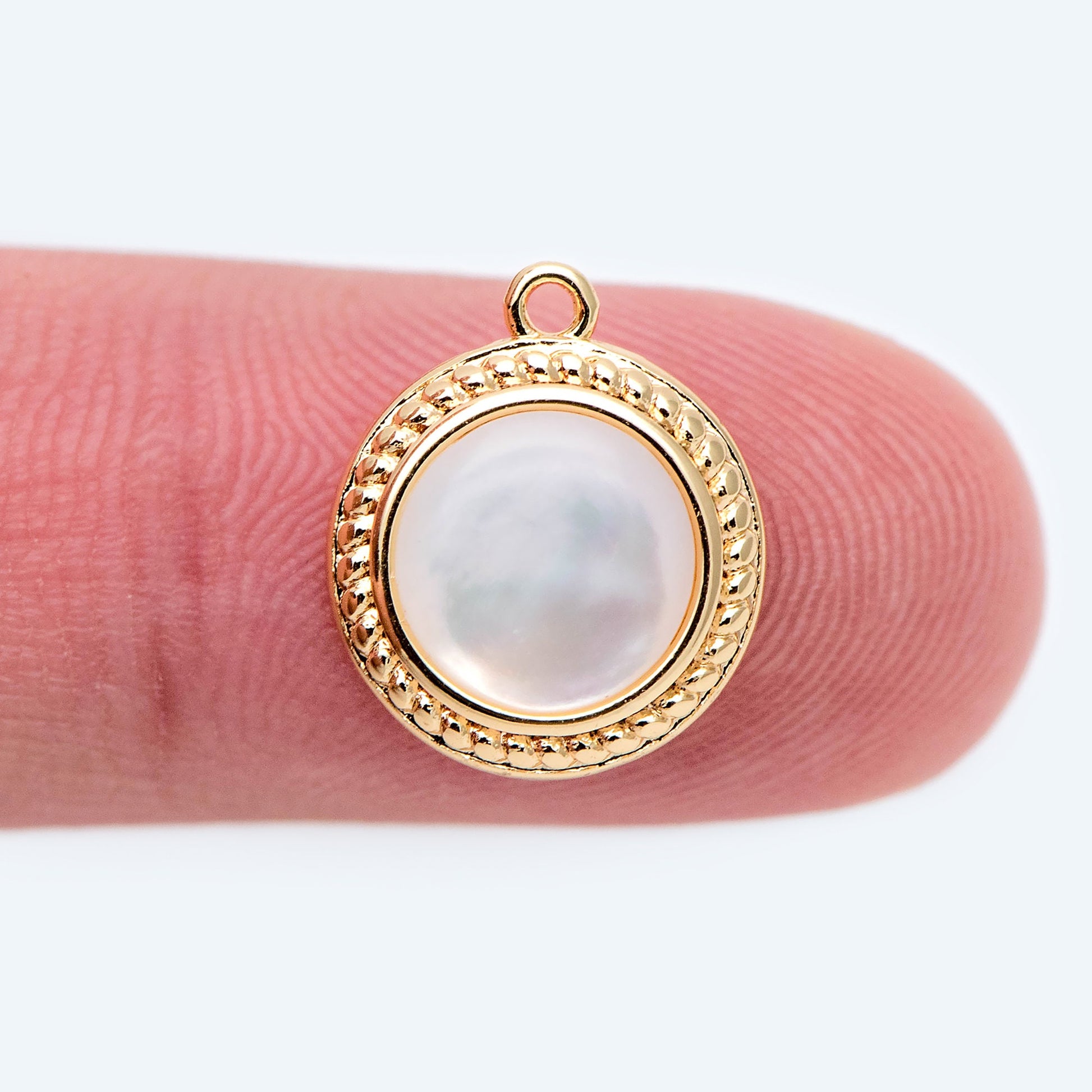 10pcs Shell Pave Gold Round Charms 14x11mm, 18K Gold plated Brass, Disk Pendants (GB-1856)