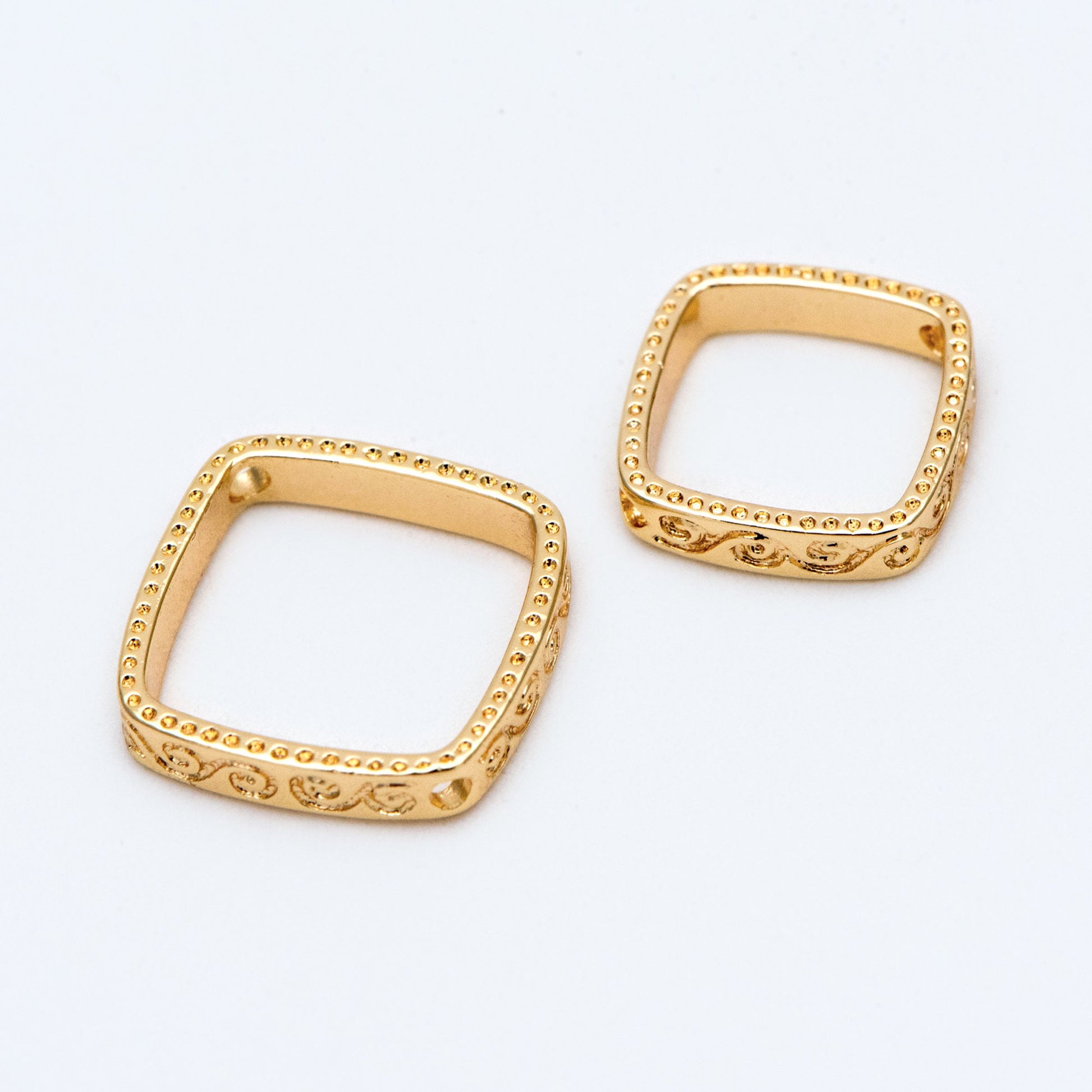 10pcs Gold Square Hoop Charms, Ring Link Pendants with 2 Holes, Inner Size 8/ 10mm (GB-1858)