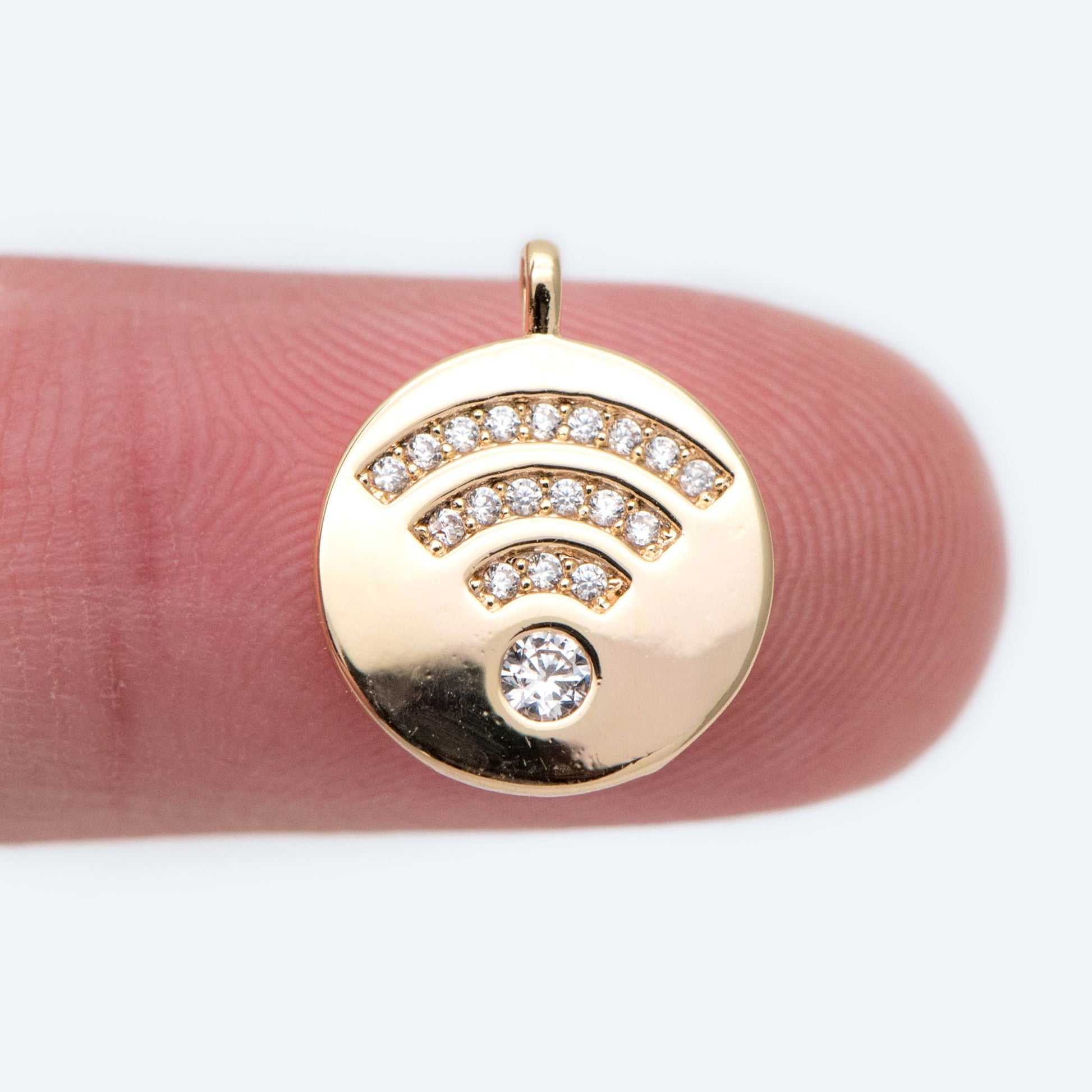 4pcs CZ Pave Gold Round Charms 12mm, 18K Gold plated Brass, Disk Pendants (GB-3464-E)