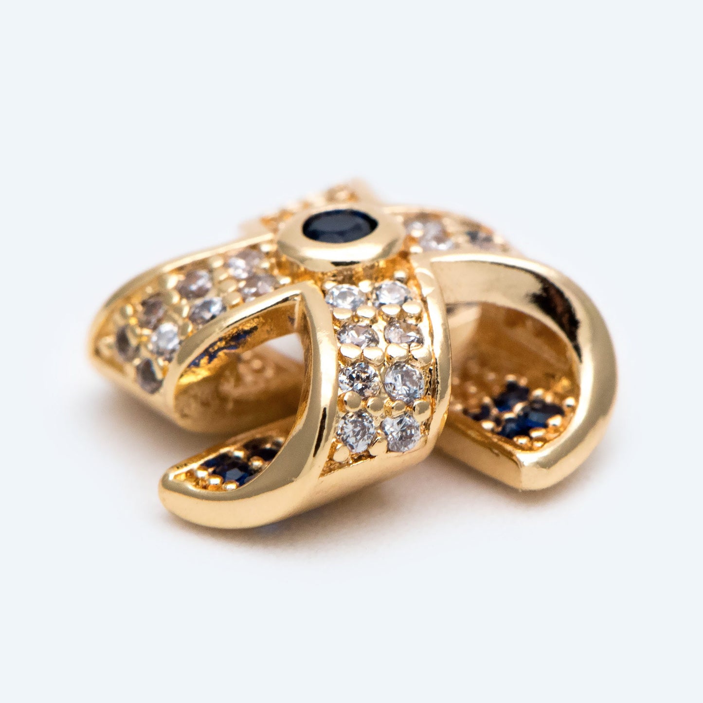 4pcs Blue CZ Pave Gold Windmill Charm, Real Gold plated Brass, Jewelry Supply (GB-1866)