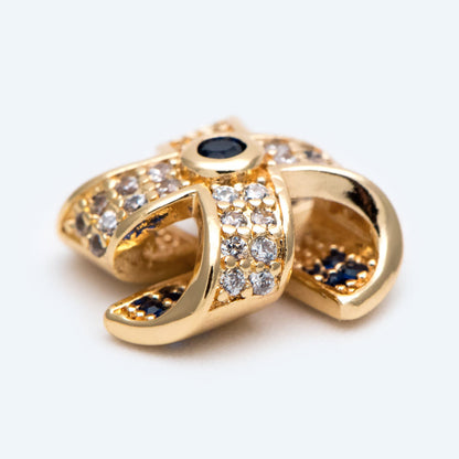 4pcs Blue CZ Pave Gold Windmill Charm, Real Gold plated Brass, Jewelry Supply (GB-1866)