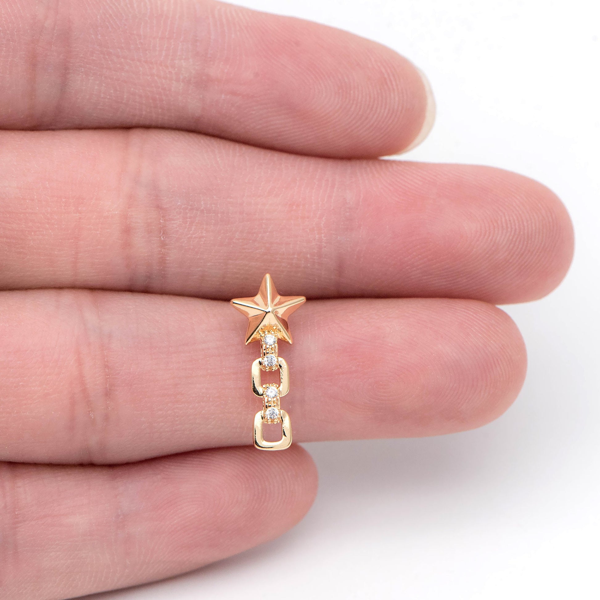 10pcs Star Chain Earring, 18x8mm, Gold Plated Brass Stud Earrings (#GB-1869)
