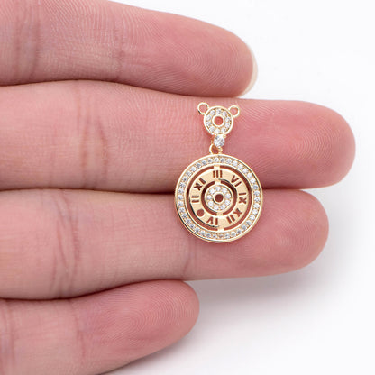 4pcs CZ pave Gold ClockCharms, 18K Gold plated Brass, Clock Pendant Connectors (GB-1879)