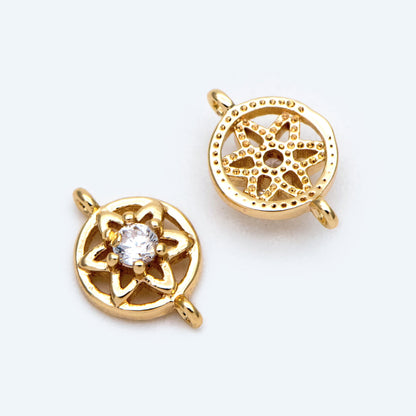 10pcs CZ Pave Gold Flower Connectors, 18K Gold plated Brass, Tiny Flower Charm (GB-3780-C)