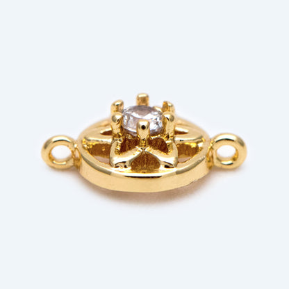 10pcs CZ Pave Gold Flower Connectors, 18K Gold plated Brass, Tiny Flower Charm (GB-3780-C)