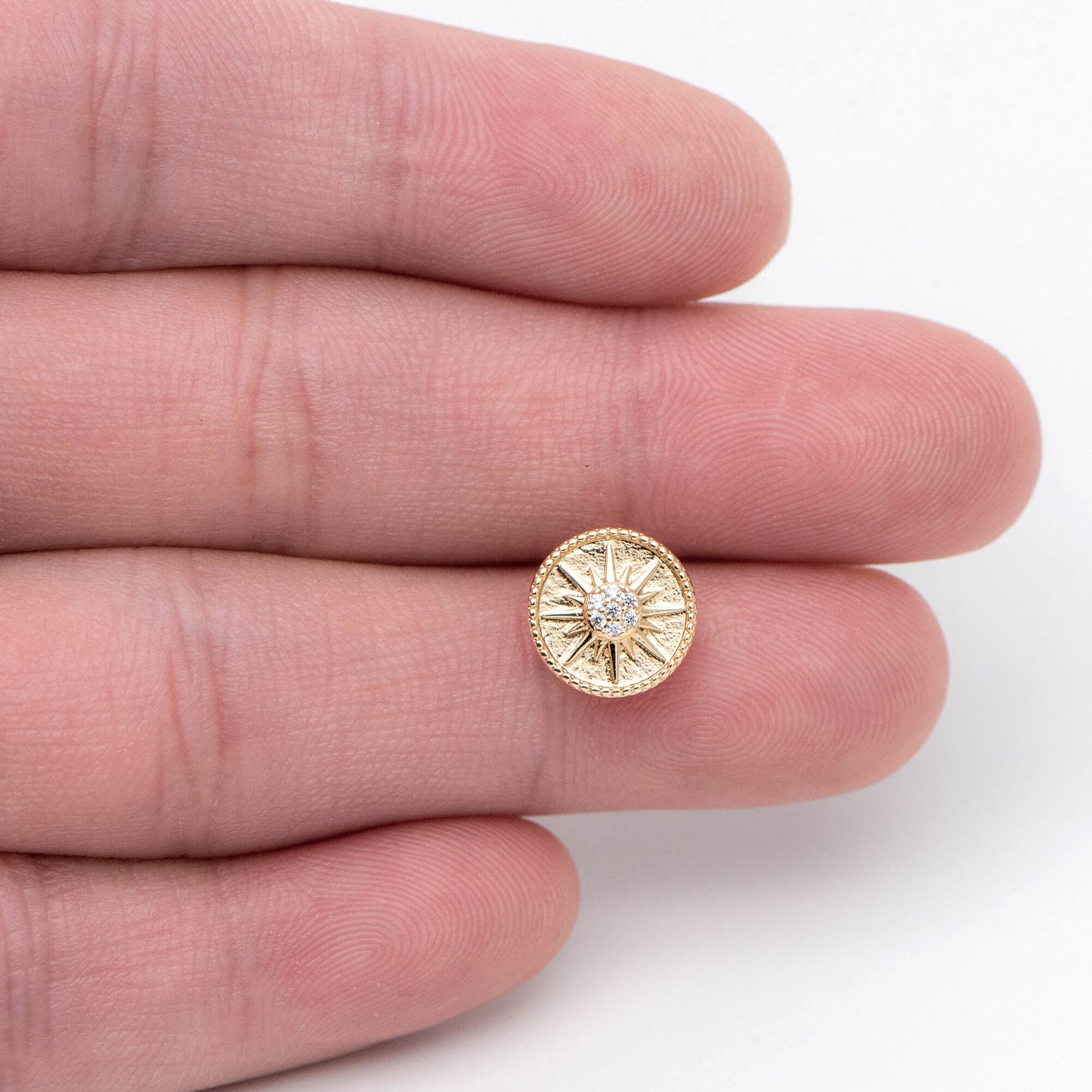 10pcs Gold Star Disc Ear Post with Loop, 10mm, 18K Gold plated Brass, CZ pave Stud Earring Components (GB-1901)