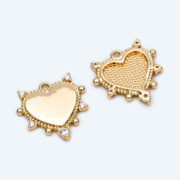 10pcs CZ pave Gold/ Silver Heart Pendants 17mm, 18K Gold/ Rhodium plated Brass, Rhinestone Heart Charms (GB-1905)