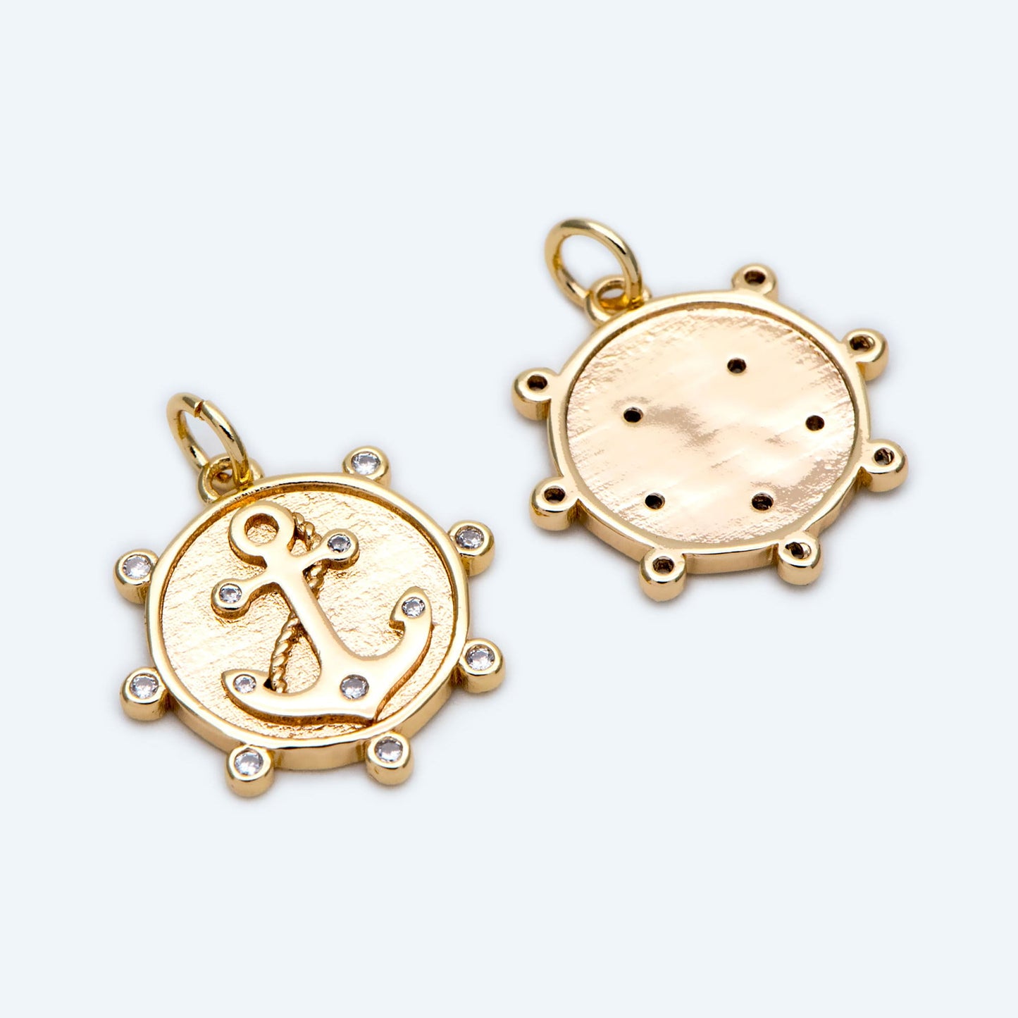 4pcs Gold Anchor Disc Charms 18mm, 18K Gold plated Brass, Round Disk Anchor Pendants (GB-3746-D)