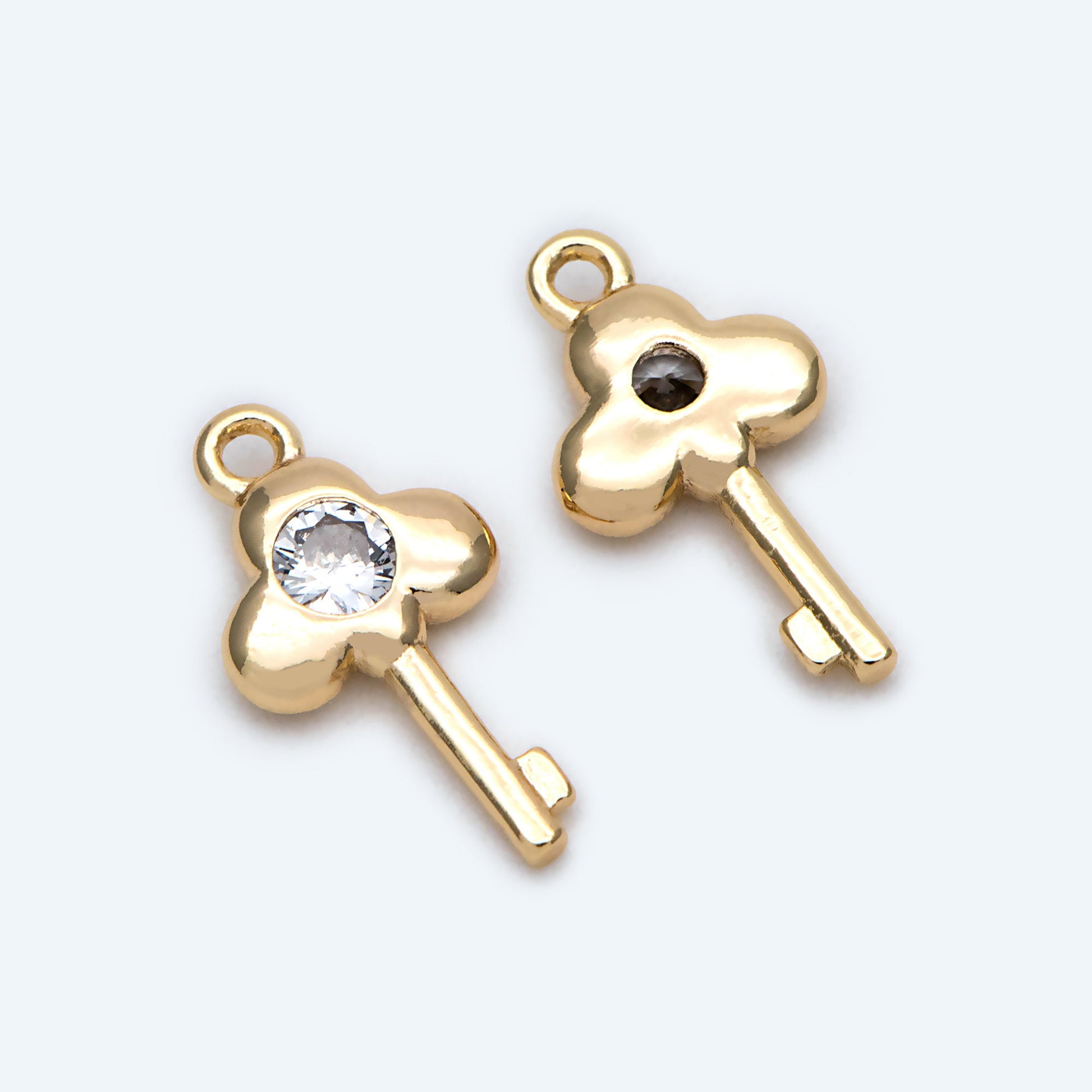 10pcs Gold plated Brass Key Charm, CZ pave Key Pendant (GB-1912)