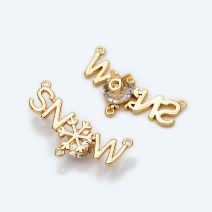 4pcs CZ Pave Gold Snow Connectors 20x9mm, Gold plated Brass Pendant (#GB-3486-I)