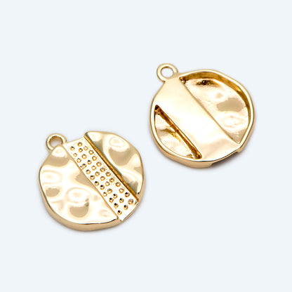 10pcs Hammered Disc Charms 12mm, Gold plated Brass Tags, Round Disk Pendants (GB-2977-C)