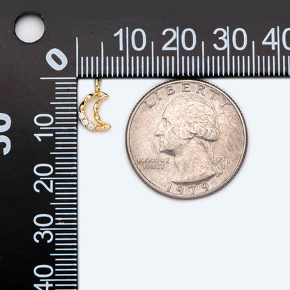 10pcs CZ pave Gold Moon Charm, 18K Gold plated Brass Moon Pendant (GB-618-J)