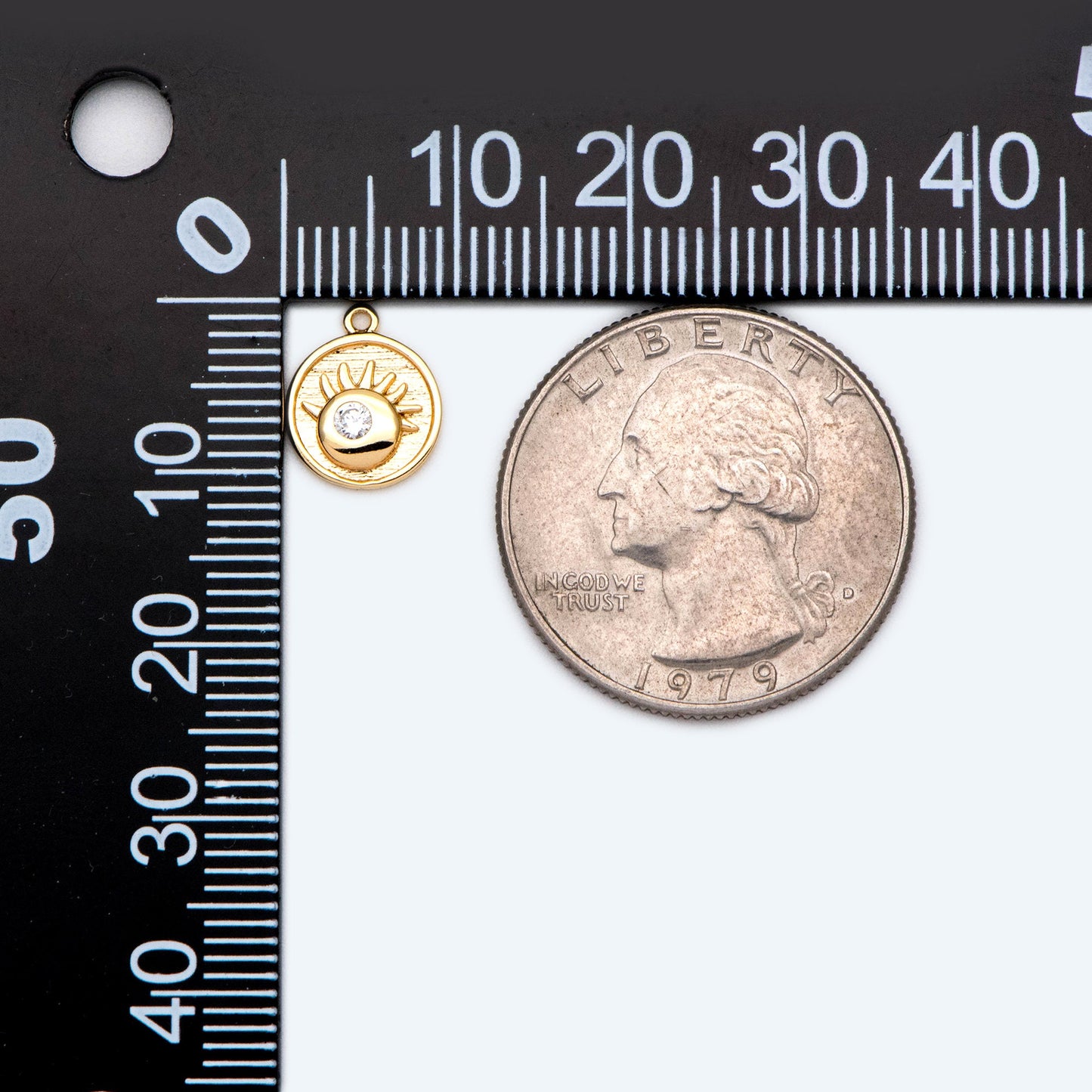 10pcs CZ Pave Gold Eye Charms, Evil Eye Round Disc Pendants (GB-1919)