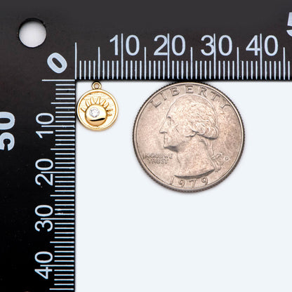 10pcs CZ Pave Gold Eye Charms, Evil Eye Round Disc Pendants (GB-1919)