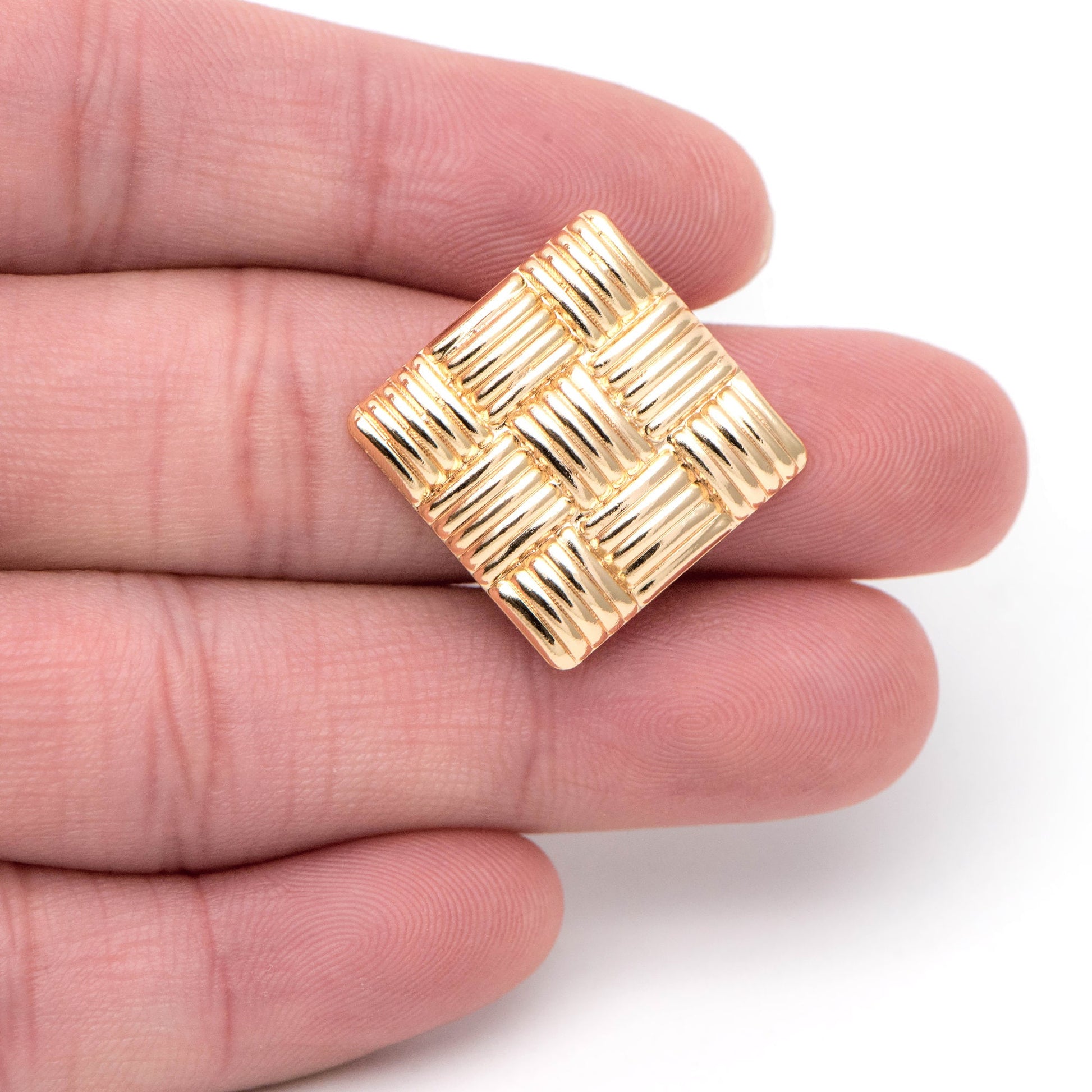 10pcs Gold Square Earring With Loop, 26mm, Real Gold Plated Brass Geometric Earring Studs (GB-1929)