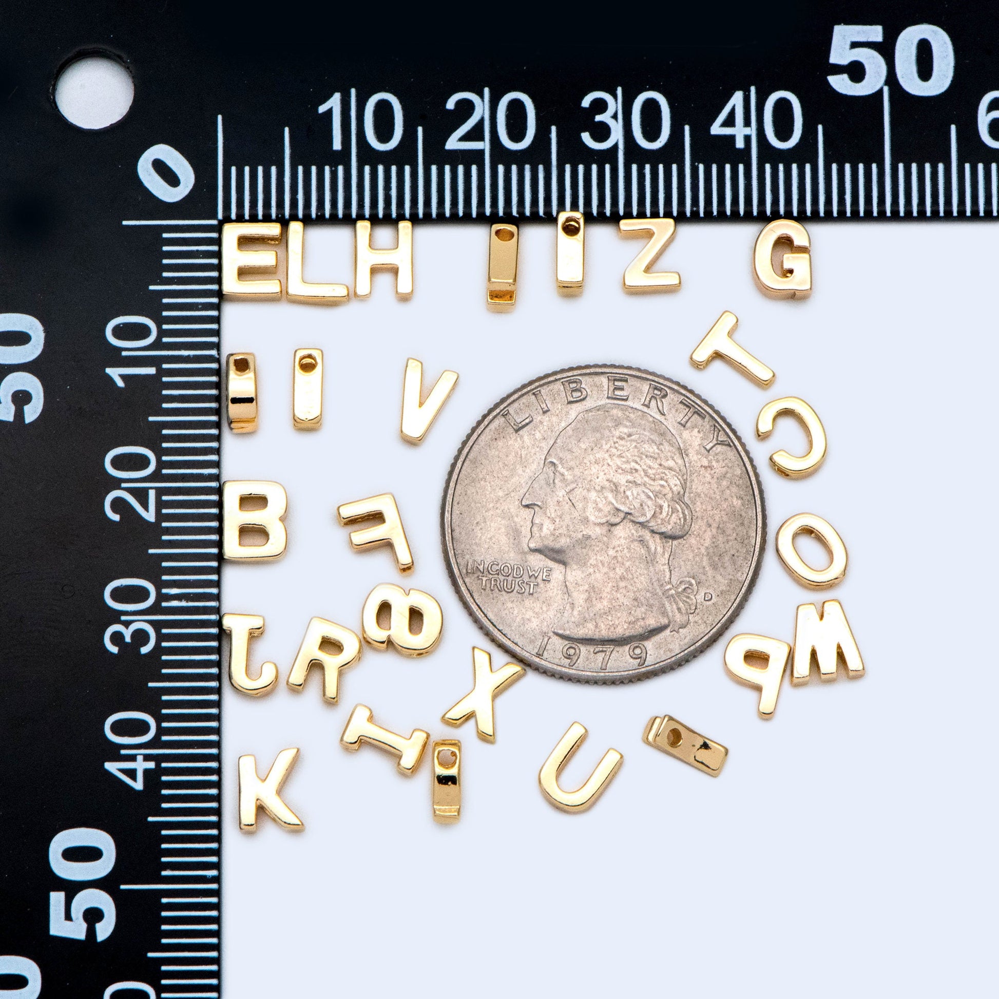 10pcs Gold/ Silver Alphabet Charms 6mm, English Letter Beads, 18K Gold/ Rhodium plated Brass, You Choose Letter (GB-1927)