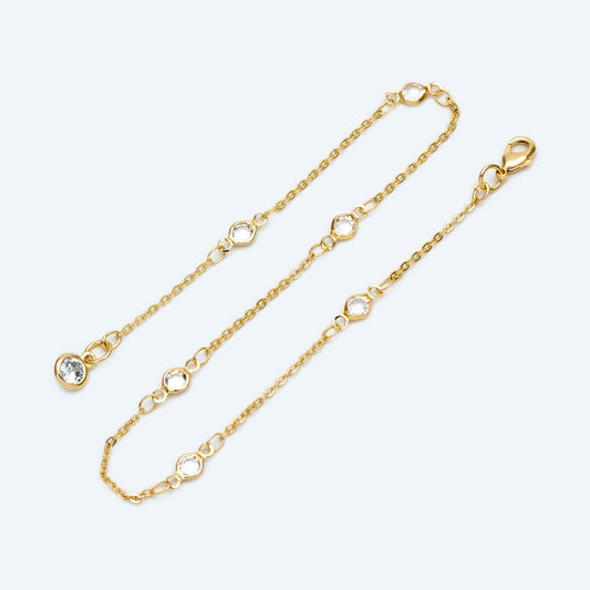 Crystal Beaded Anklets, Cable Chain with Coin Charms, Ready to Wear Adjustable (#LK-451)