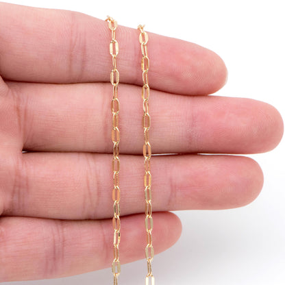 Gold Flat Cable Chains 2.5mm, 18K Gold plated Brass, Dainty Oval Linked Chains(#LK-452)/ 1 Meter=3.3 ft