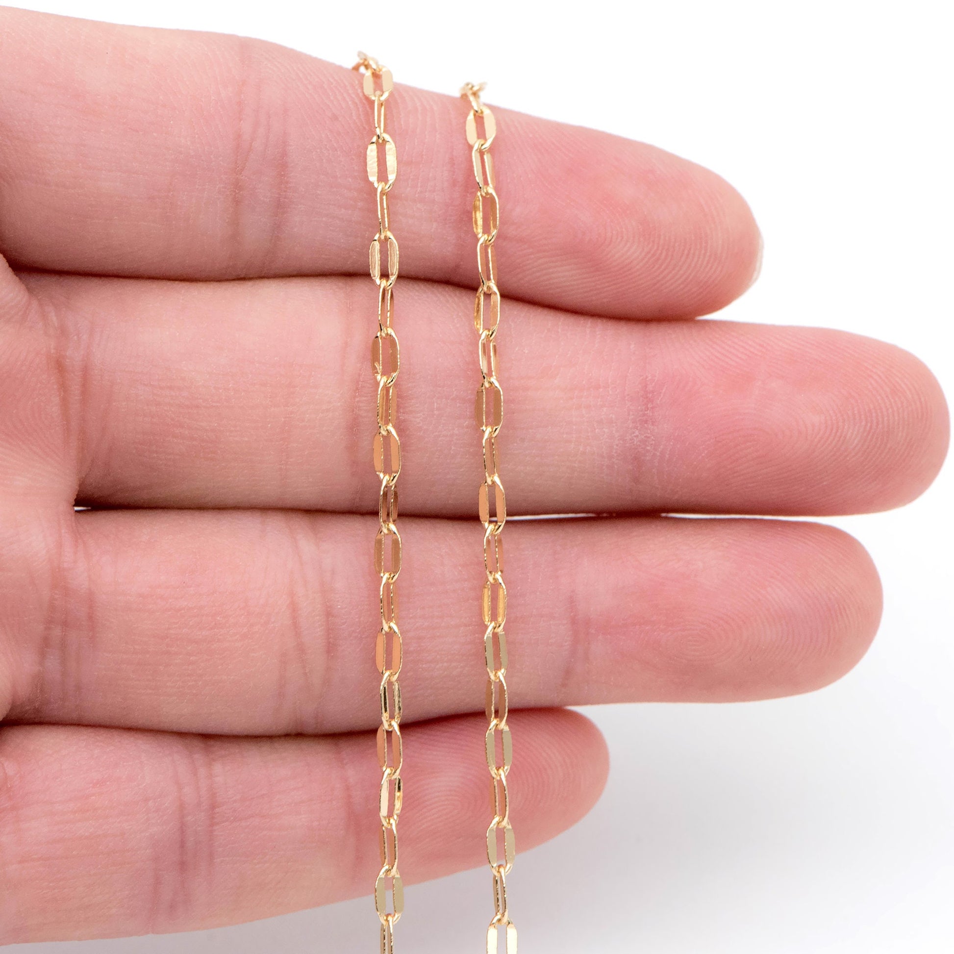 Gold Flat Cable Chains 2.5mm, 18K Gold plated Brass, Dainty Oval Linked Chains(#LK-452)/ 1 Meter=3.3 ft