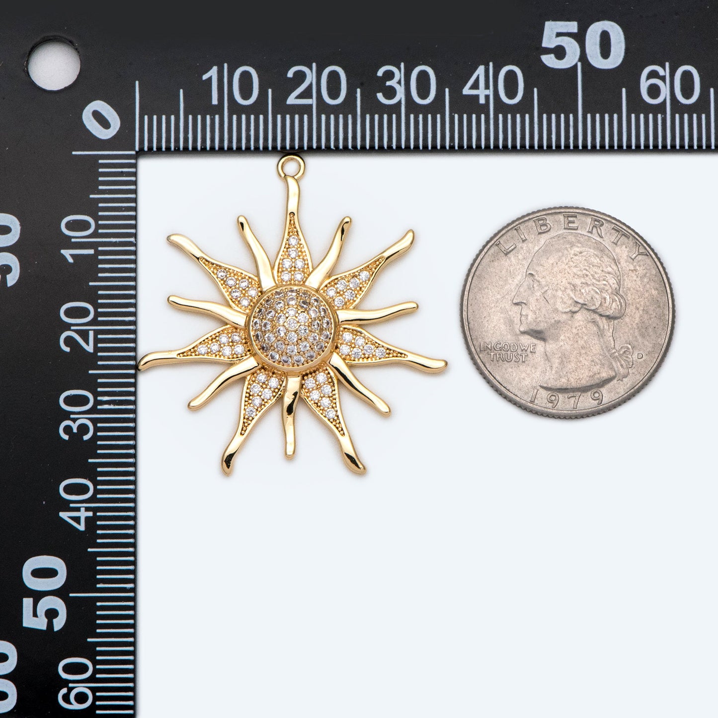 4pcs CZ Pave Gold Sun Charms: 18K Gold Plated Pendants (GB-2259-E)