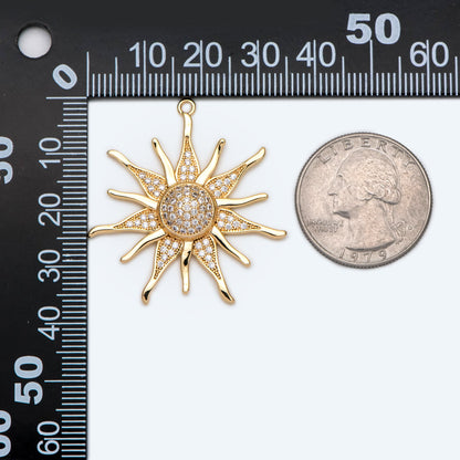 4pcs CZ Pave Gold Sun Charms: 18K Gold Plated Pendants (GB-2259-E)