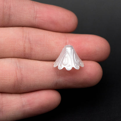 30pcs Plastic Acrylic Bead Caps 15mm, Pearly Pearl White Color (#SL033)