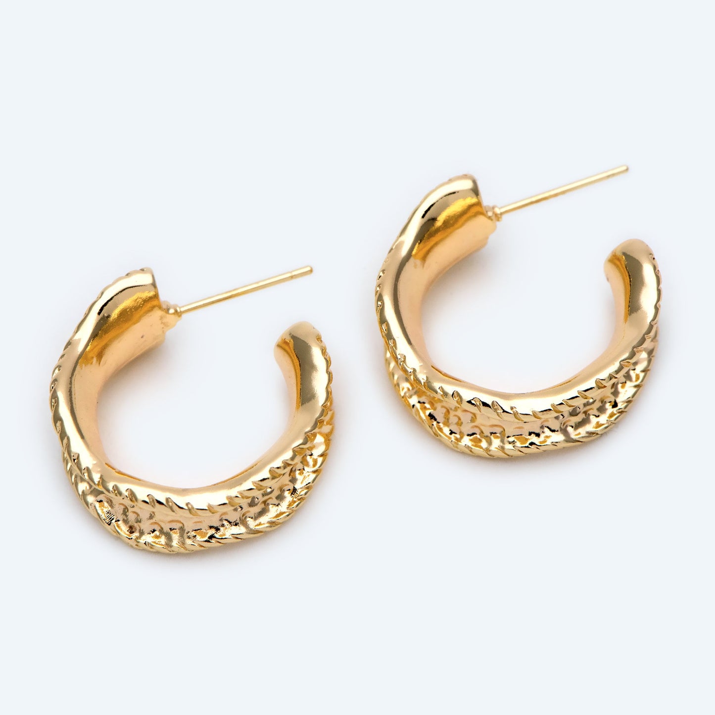 10pcs Gold chunky hoop earring, Hammered hoops, thick hoop earrings (GB-1963)